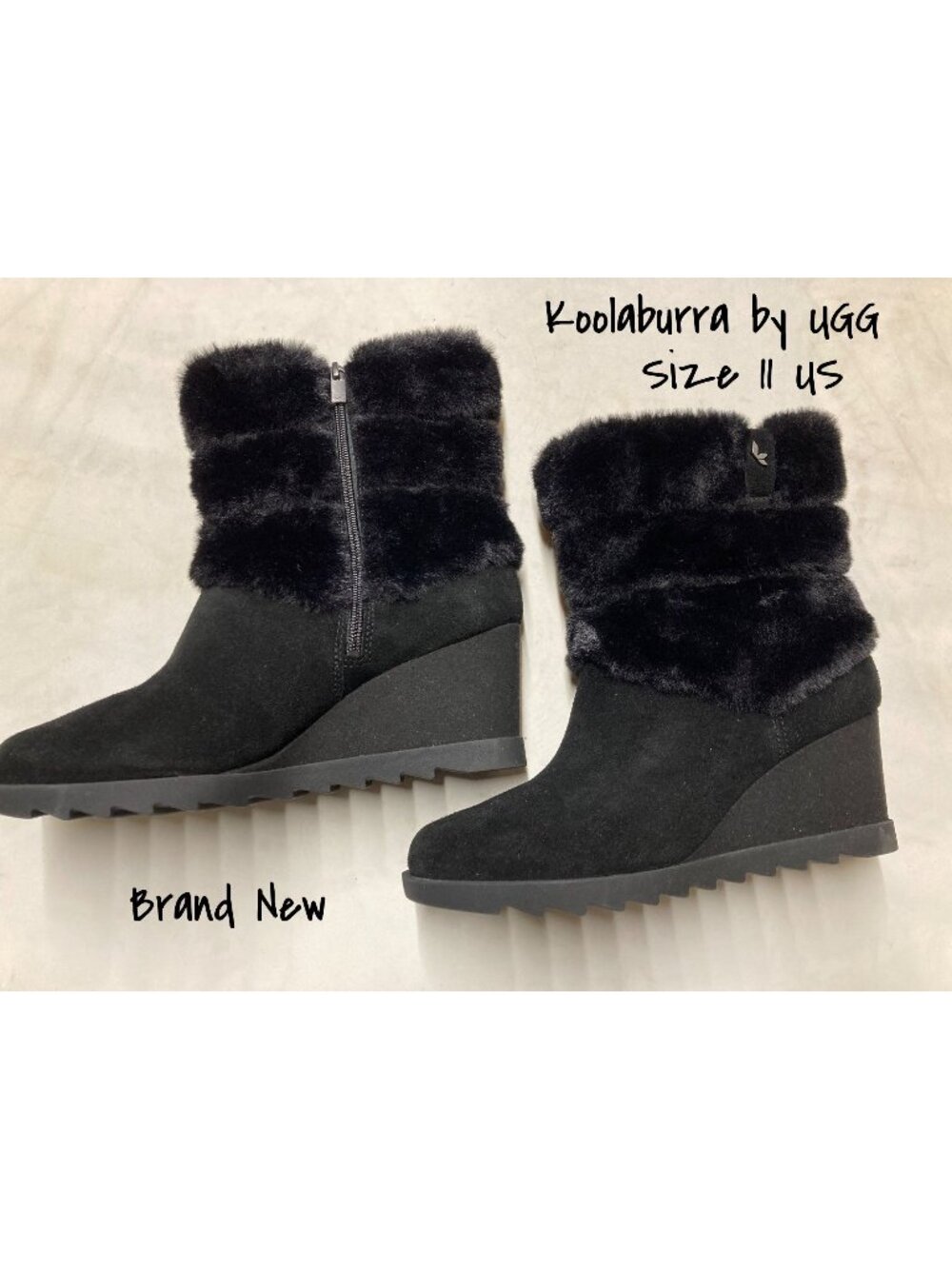 Koolaburra By UGG Women Black Faux Fur Wedge Ankle Boots Size 11 US
